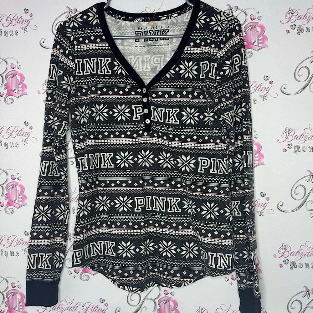 Victoria secret pink thermal waffle knit holiday shirt long sleeve 2015 rare